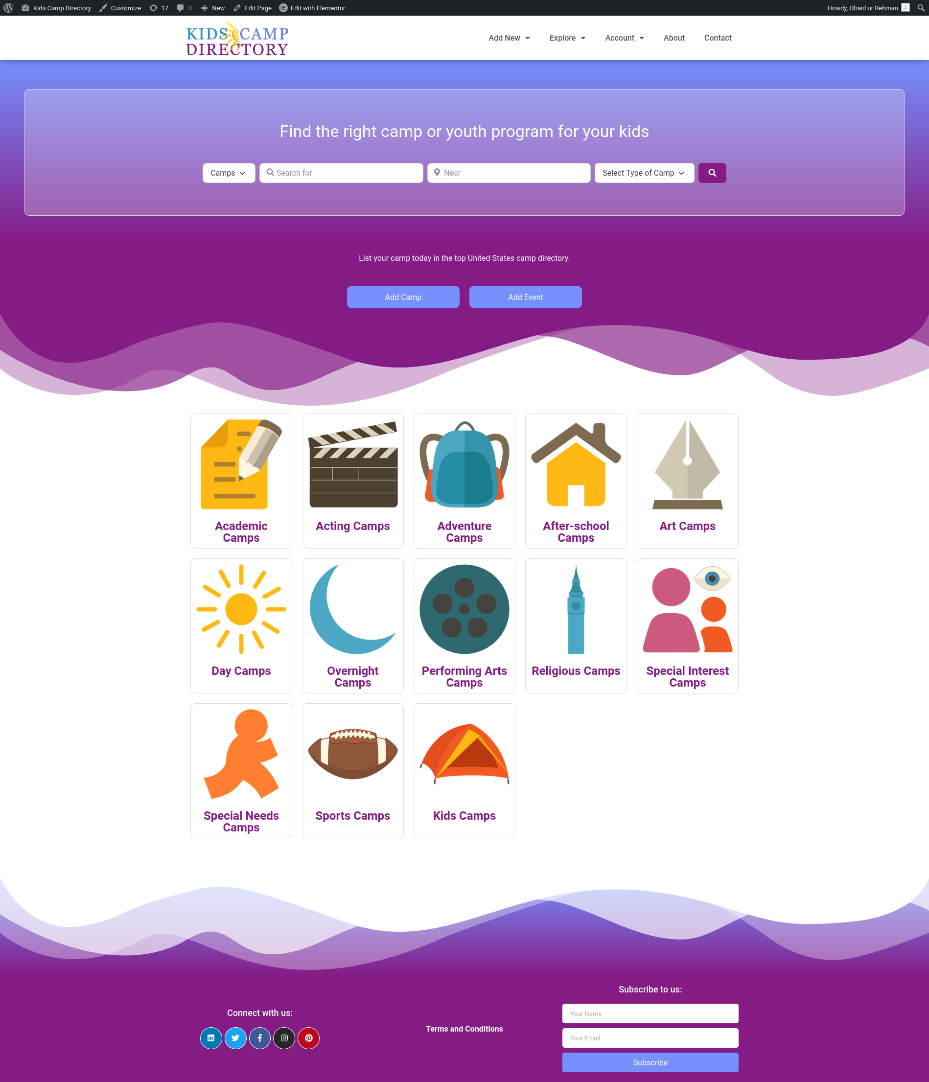 Kids Camp Directory homepage